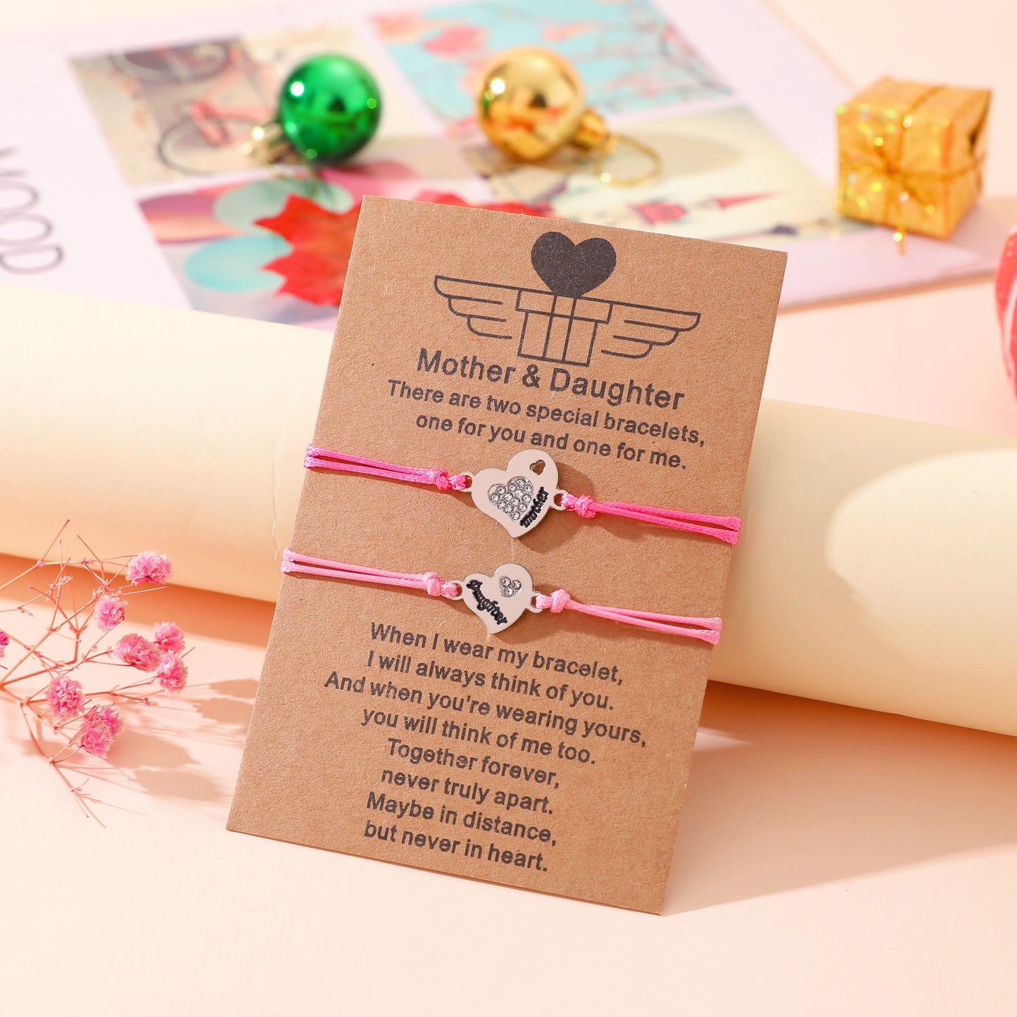 Metal Diamond Heart-shaped Mother And Daughter Lettering Bracelets