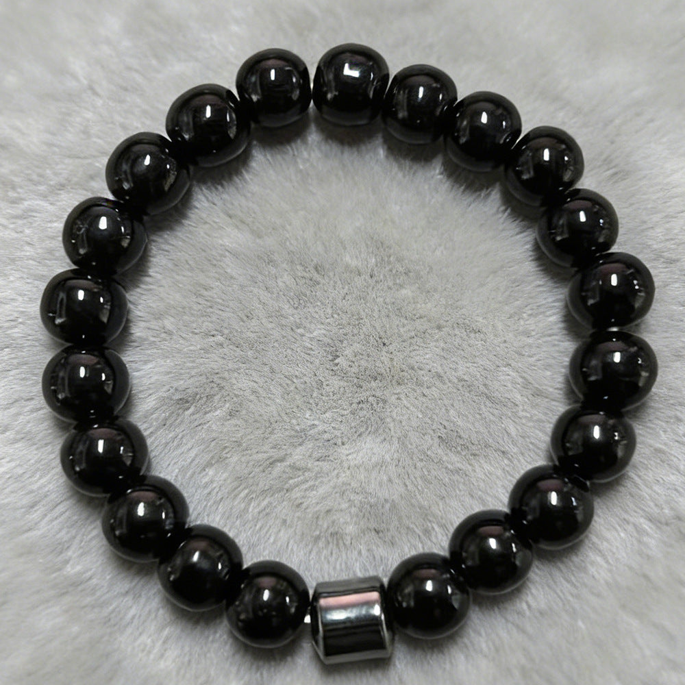 Men's Beaded White Turquoise Haematite Tigereye Volcanic Rock Map Stone Bracelet