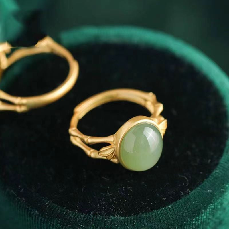 Bamboo Elegant Temperament Jade Oval Presages Safety Rings