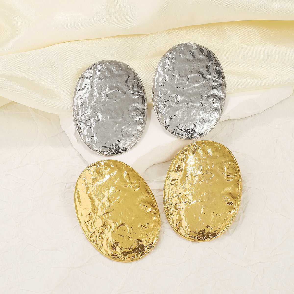 Style Exaggerated Alloy Oval Texture Geometric Metal Sense Rings