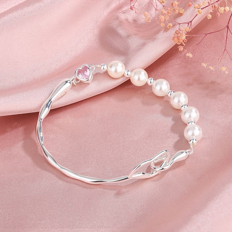 Bracelets en argent sterling avec demi-petites perles