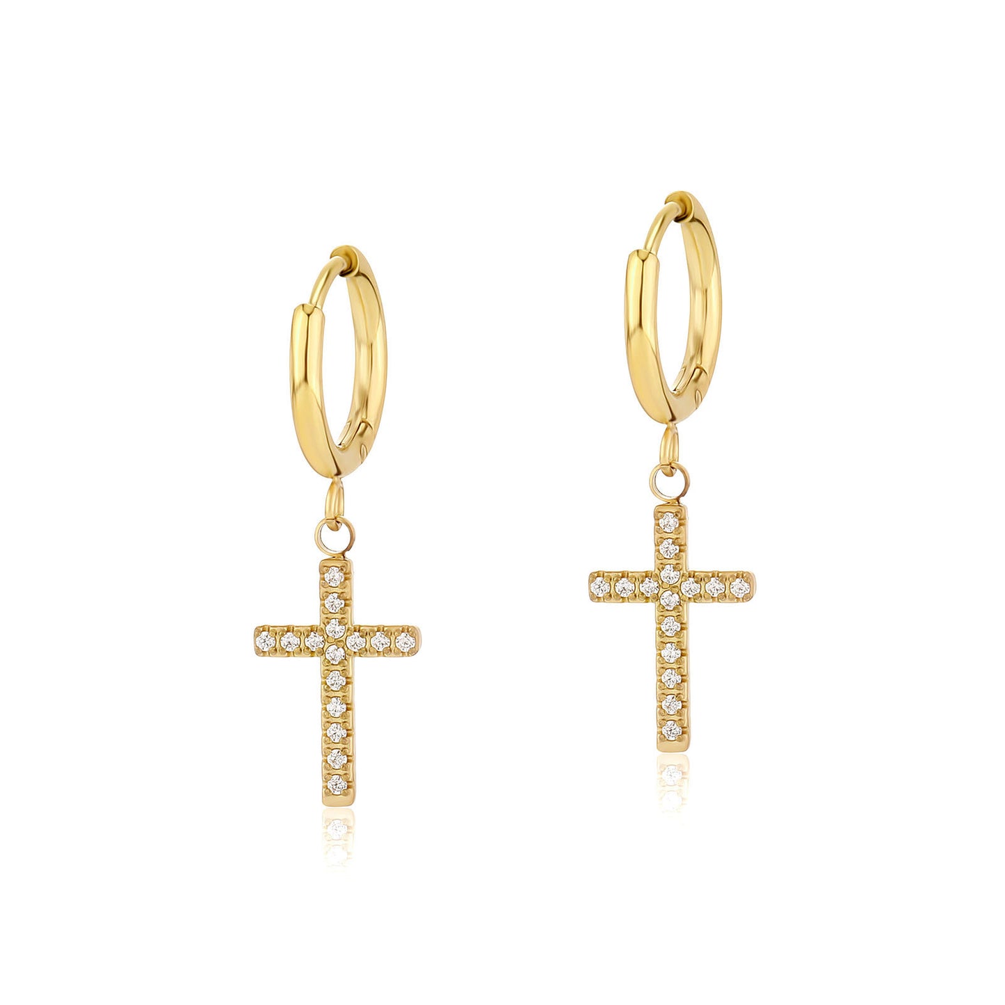 Women's & Men's & Fashion Stainless Steel Zircon Cross Simple Earrings