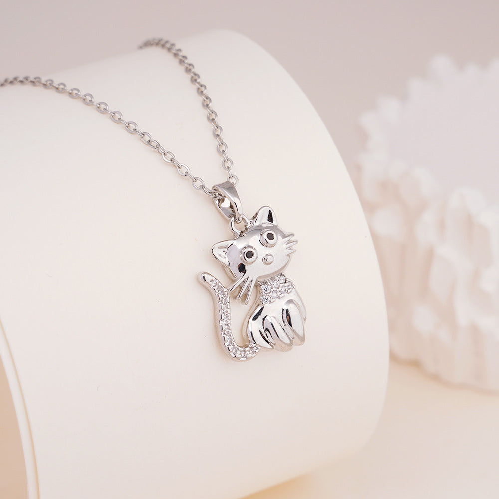 Dripping Oil Cute Cat Female Design Exquisite Fashion Personality Stainless Necklace