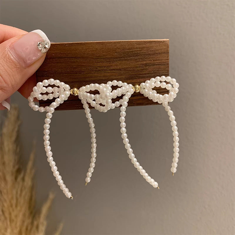 Women's Bowknot Pearl For Summer High-grade Niche Long Trendy Light Luxury Rings
