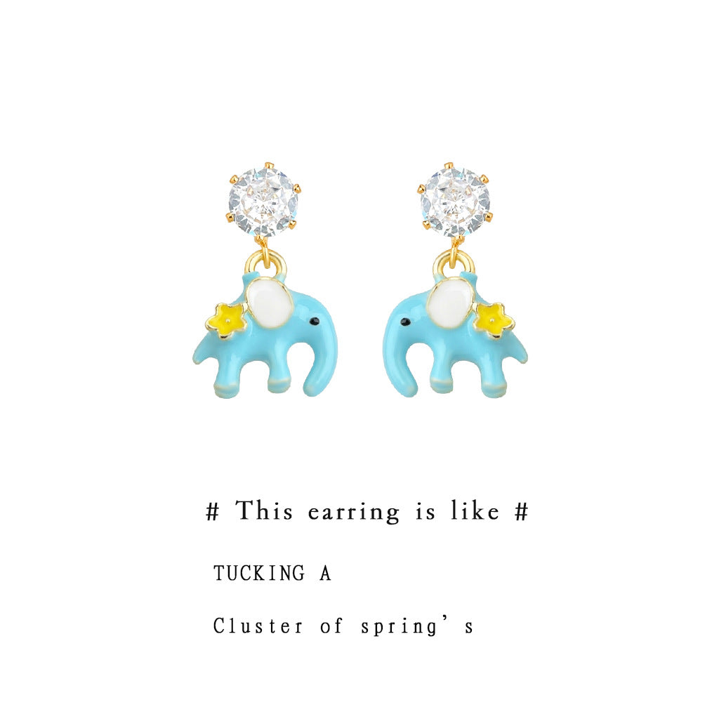 Children's Sweet Cute Enamel Drip Glazed Hand Painting Funny Elephant Personalized Earrings