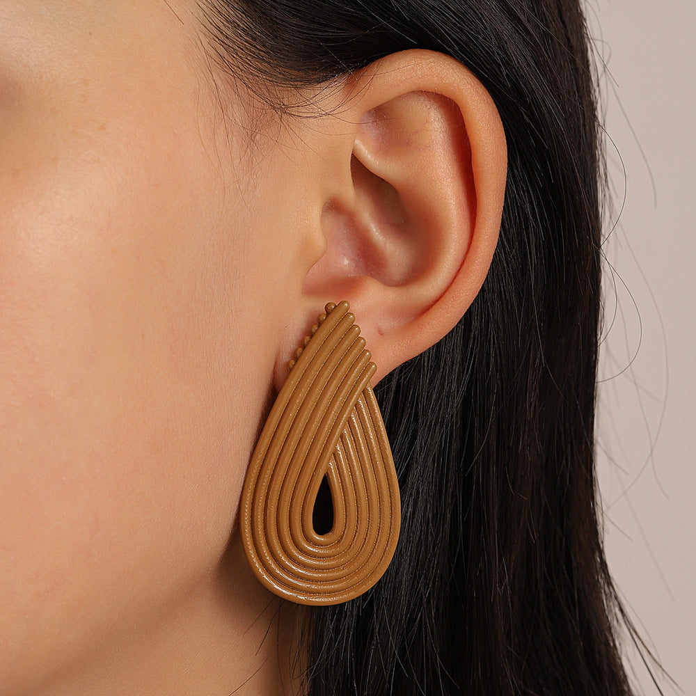 Plaid Striped Water Drop Ear Simple Earrings