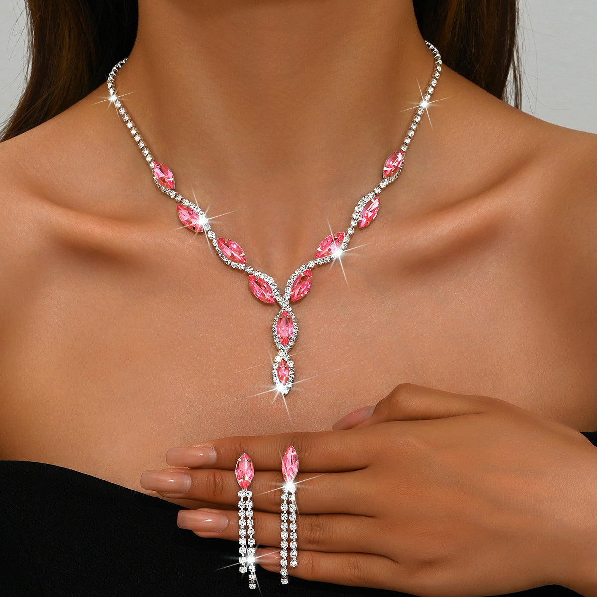 Personalized Color Horse Eye Water Drop Tassel Jewelry Set