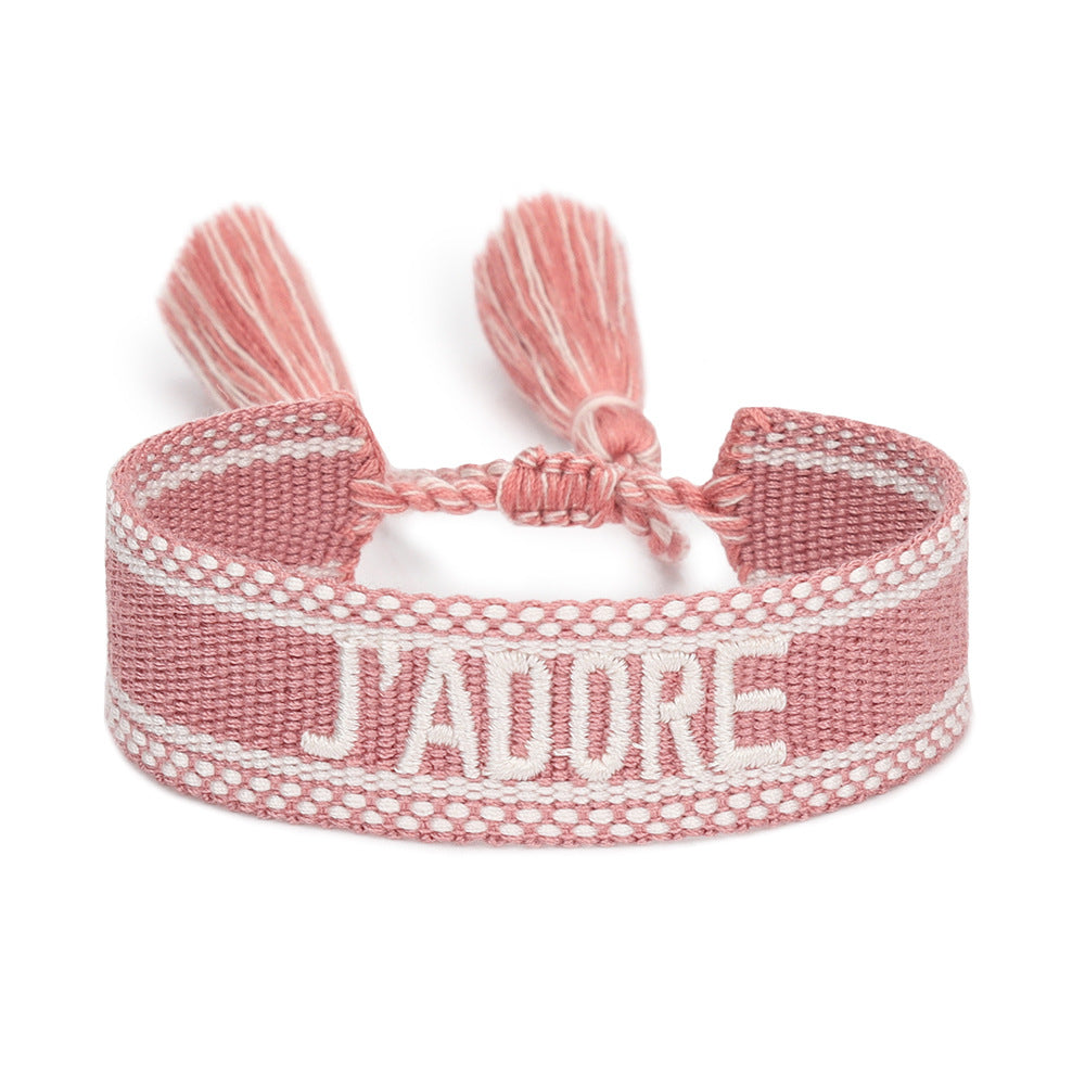 Women's Embroidered Letter Ribbon Carrying Strap Hand Bracelets