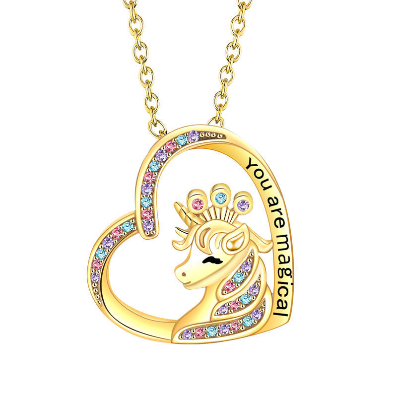 Unicorn Colorful Heart-shaped Pony Pendant Fashion Necklaces