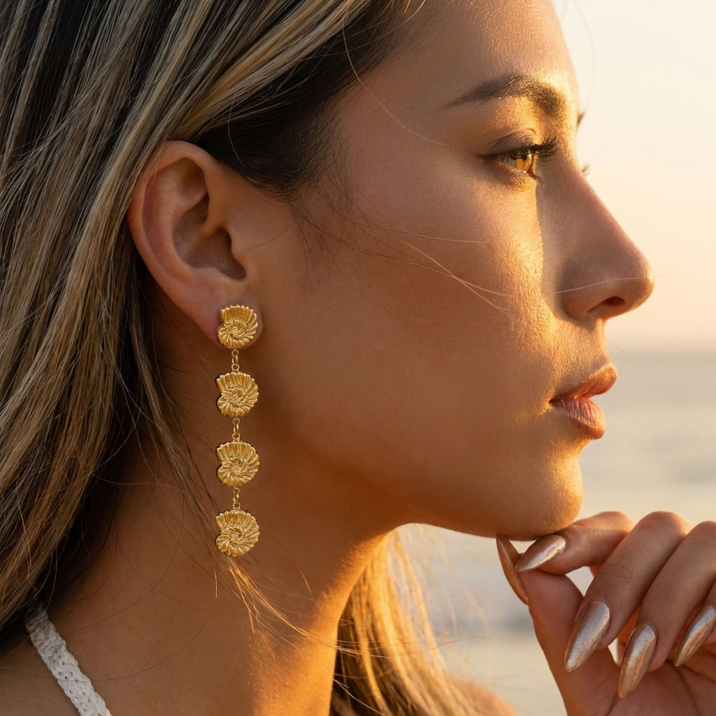 Ocean Style Starfish Scallop Conch Pearl Earrings
