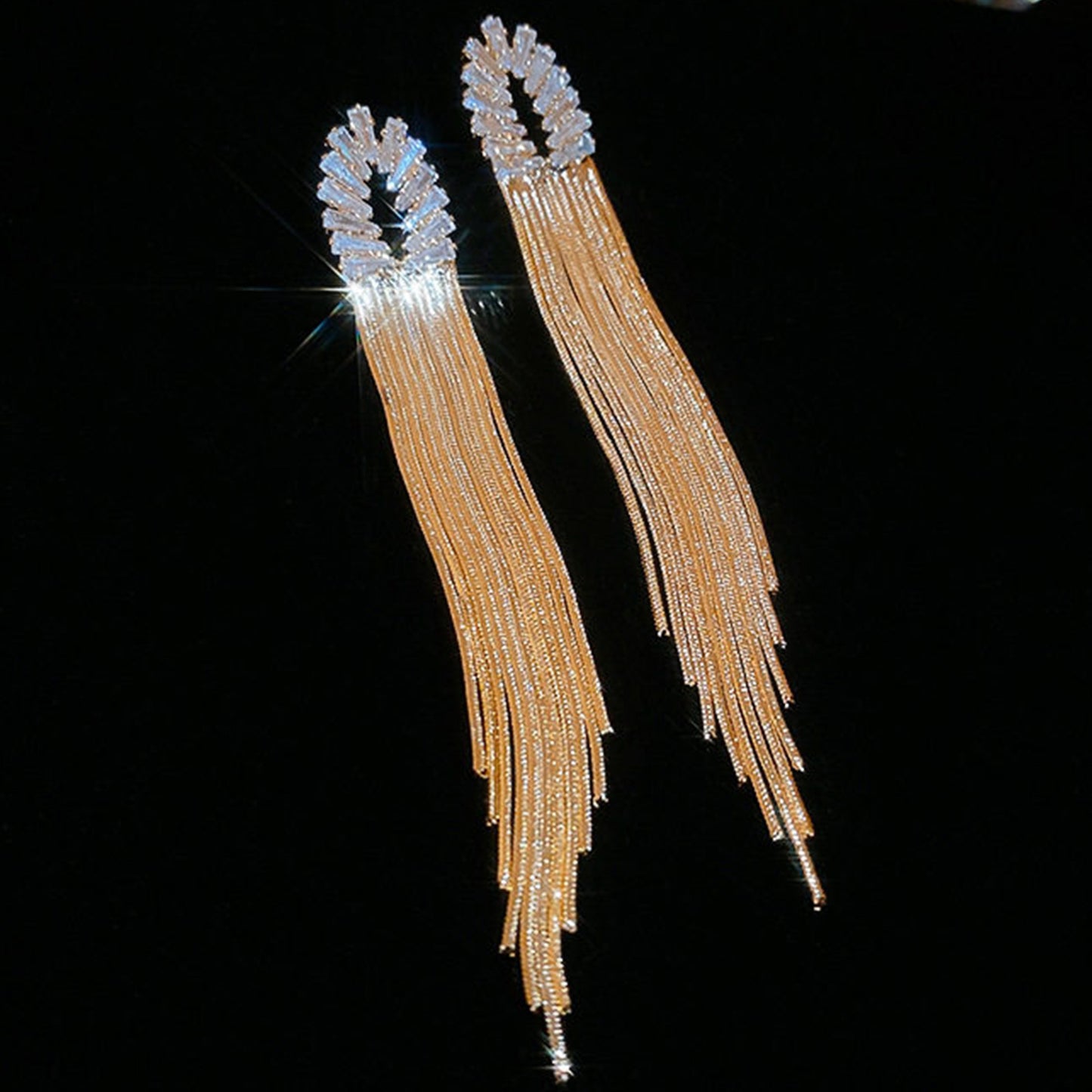 Luxury Temperament Fashion Long Zircon Tassel Personality Elegant High Sense Stud Earrings