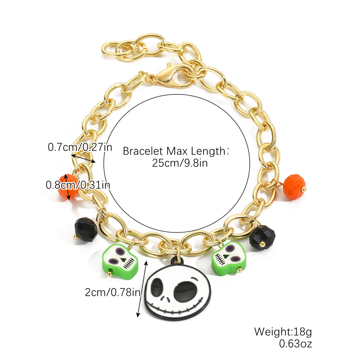 Women's Polymer Clay Skull Pumpkin Beaded Chain Bracelets