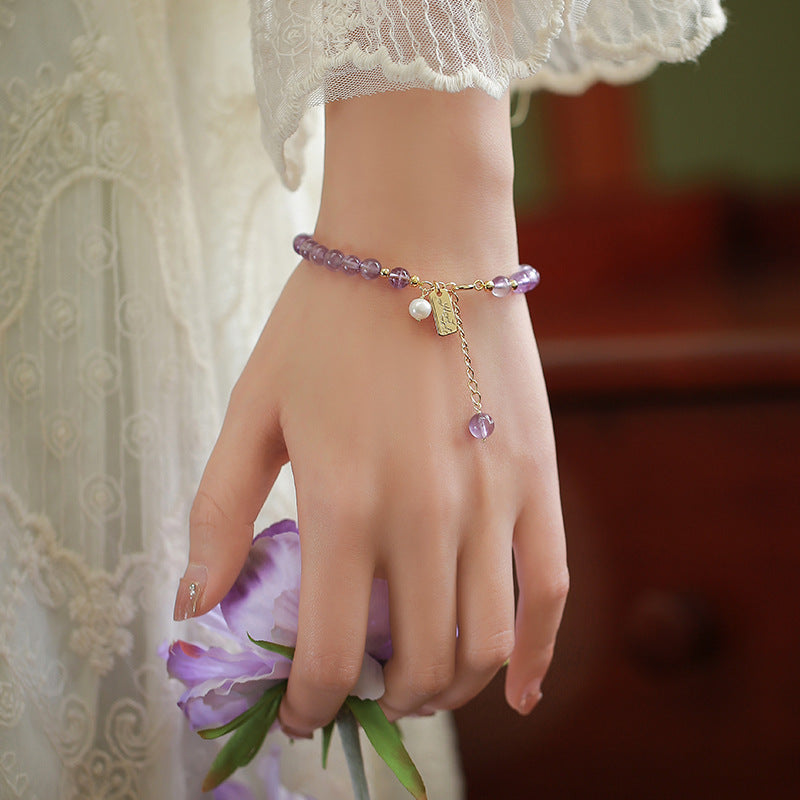 Natural Crystal Female Niche Romantic Lavender Amethyst Elegant Graceful Bracelet