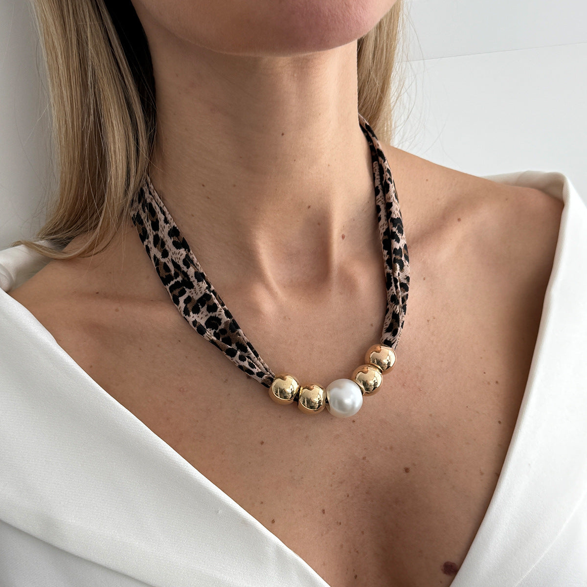 Leopard Print Silk Scarf Flannel Knotted Female Creative Imitation Necklace
