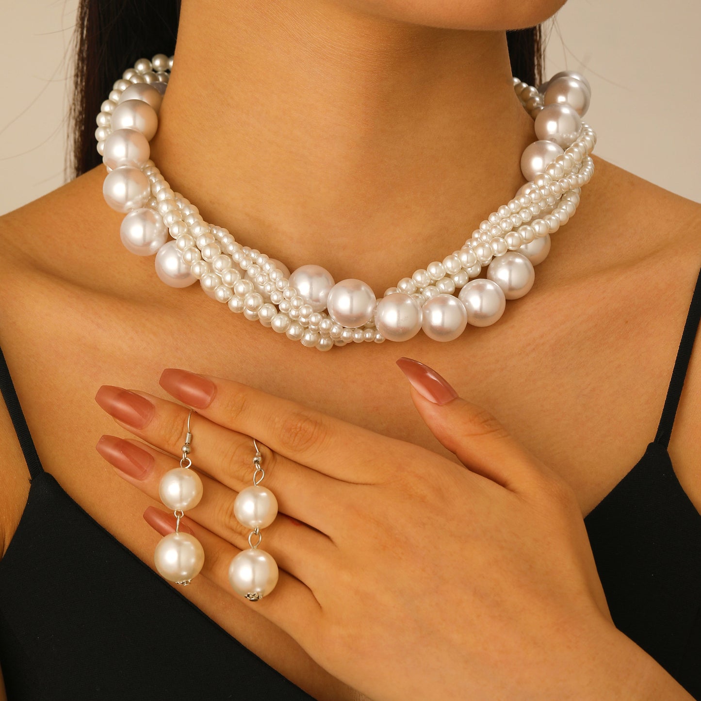 High-grade Rhinestone Ball White Pearl Female Jewelry Set