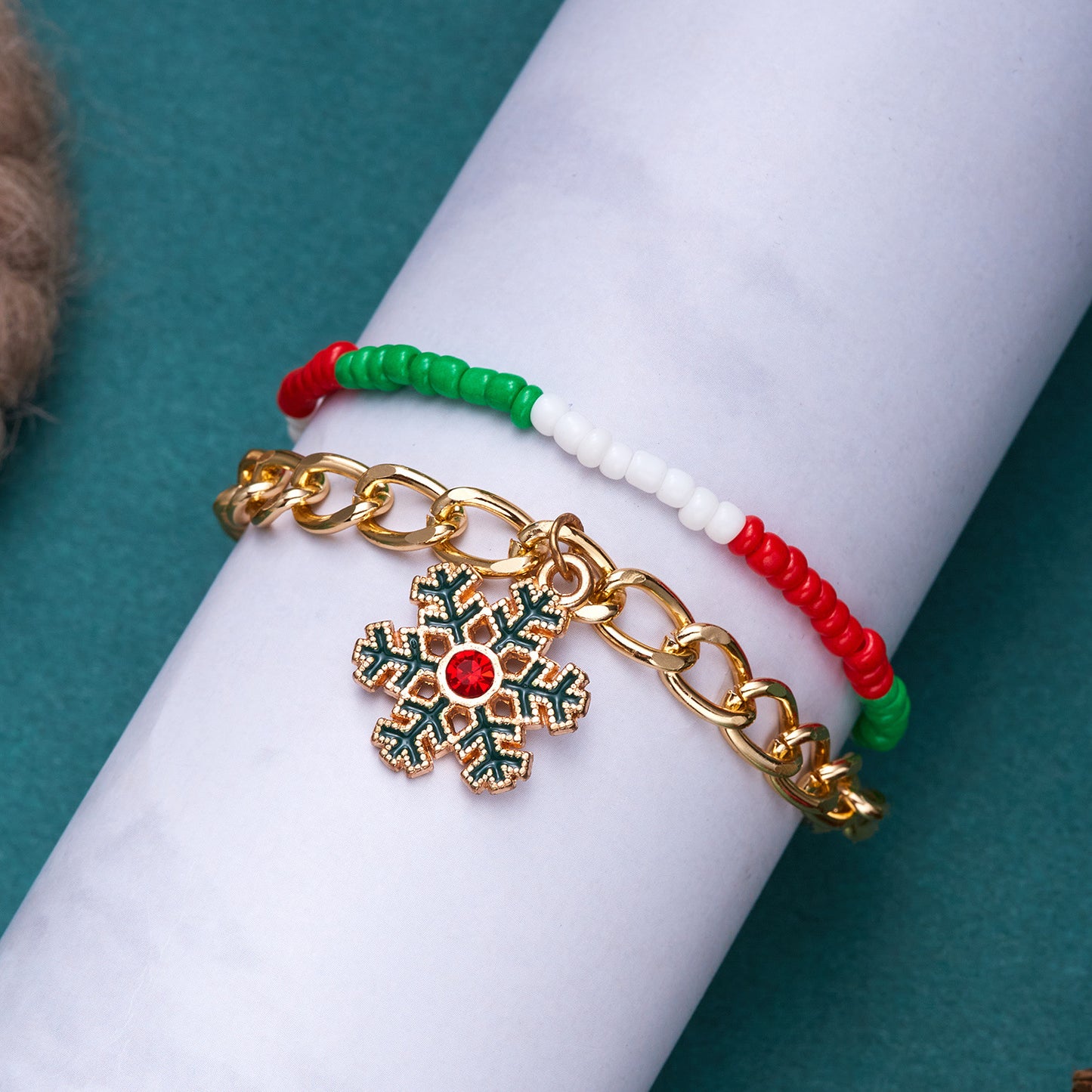 Bracelets de chaîne à cordes de perles de bonhomme de neige de vacances de Noël