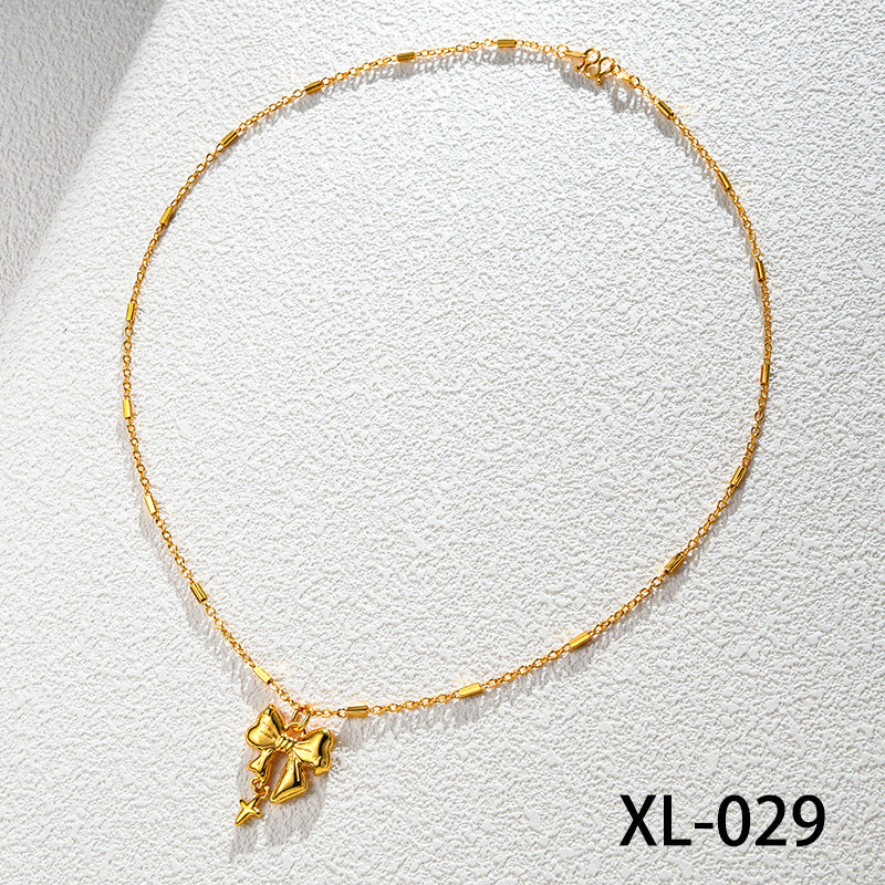 Alluvial Gold Bow Three-dimensional Design Sense Simple Graceful Clavicle Pendants