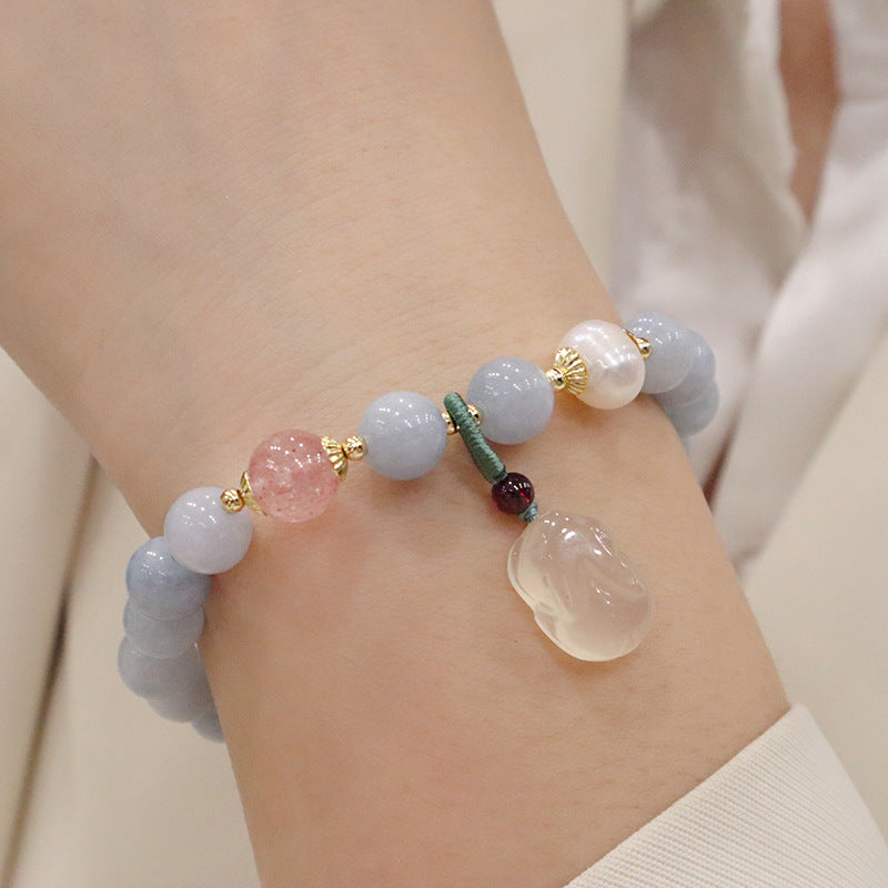 Damen-Armbänder mit natürlichem Kristall, frisch vergoldetem Aquamarin-Chalcedon