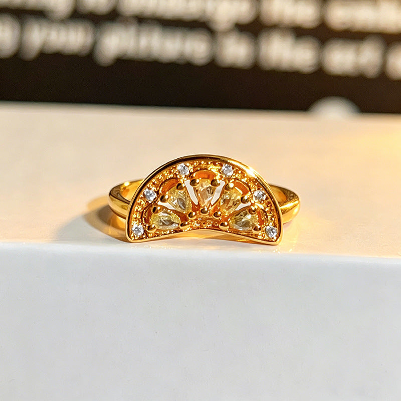 Palace Style Colored Gems Sunflower Open French Retro Flower Twin Ring