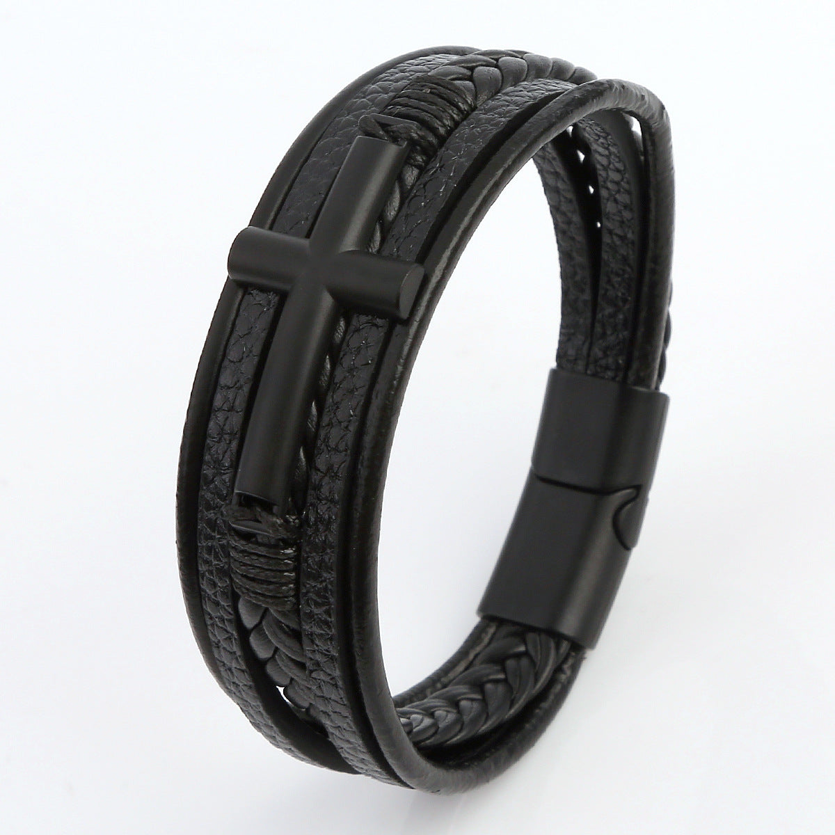 Men's Leather Hand-woven Alloy Magnetic Buckle Bangle Bracelets