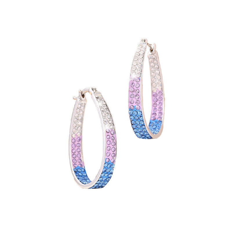 Three-color Gradient Graceful Personality Ear Clip Diamond Earrings
