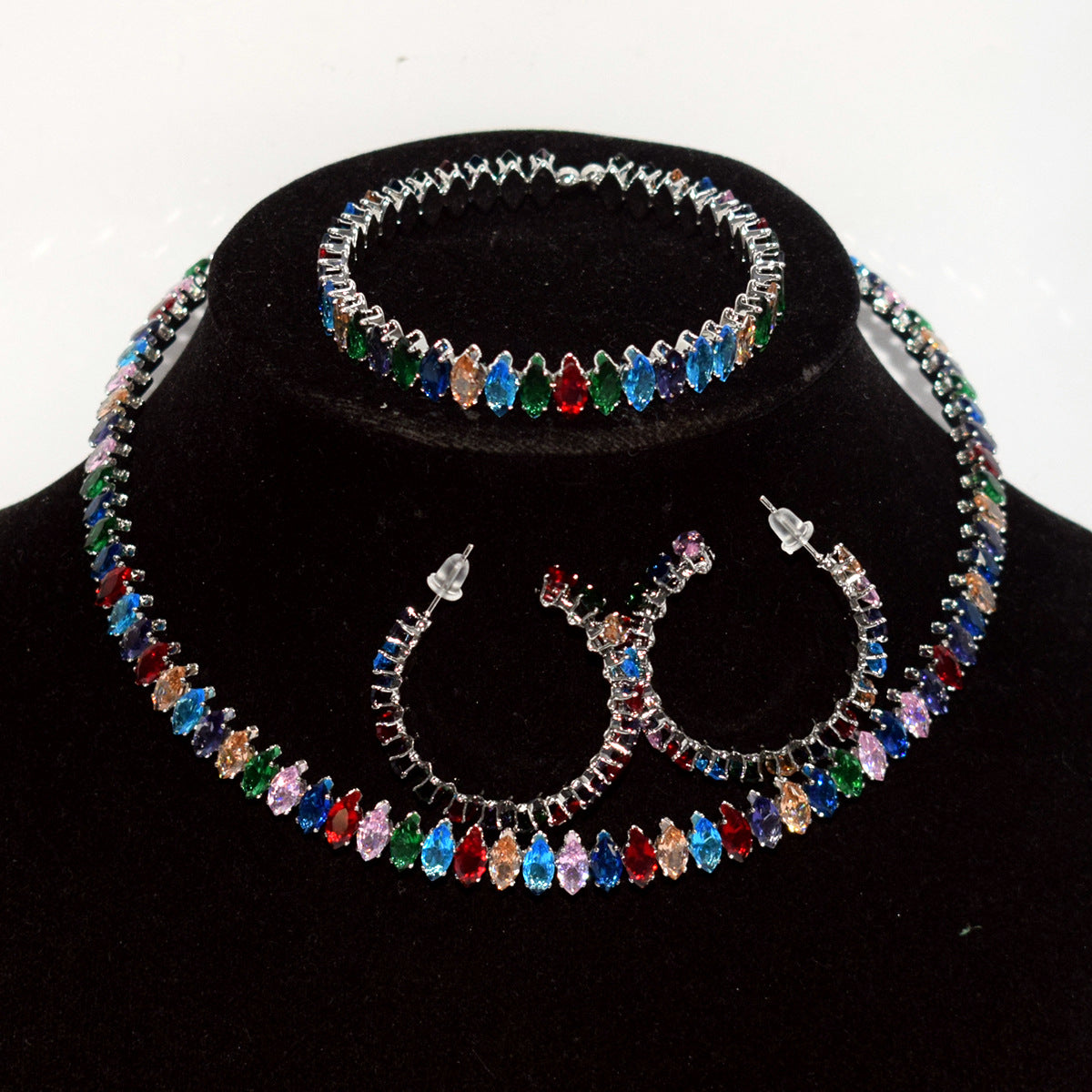 Women's Luxury Zircon Collar Ear Three-piece Horse Eye Fashion Jewelry Set