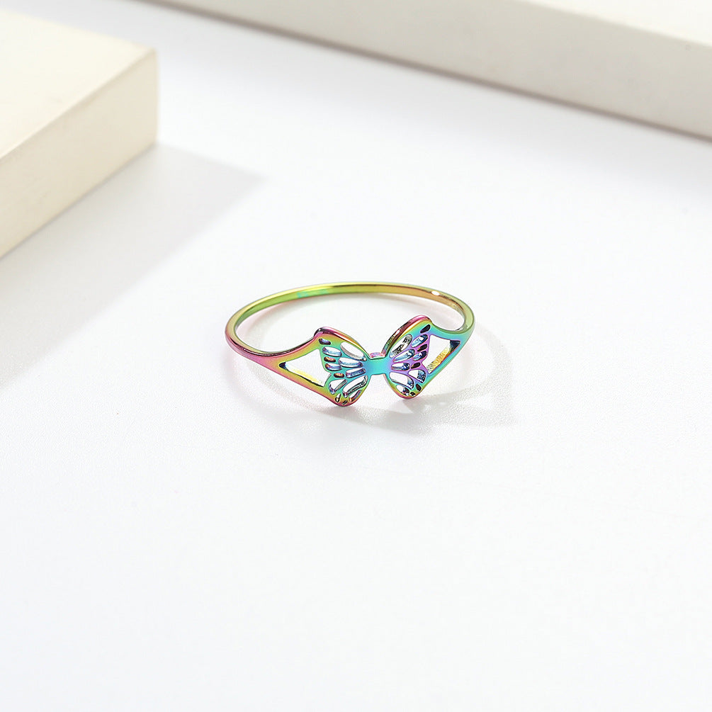 Women's Titanium Steel Hollow Butterfly For Little Finger Hand Ring