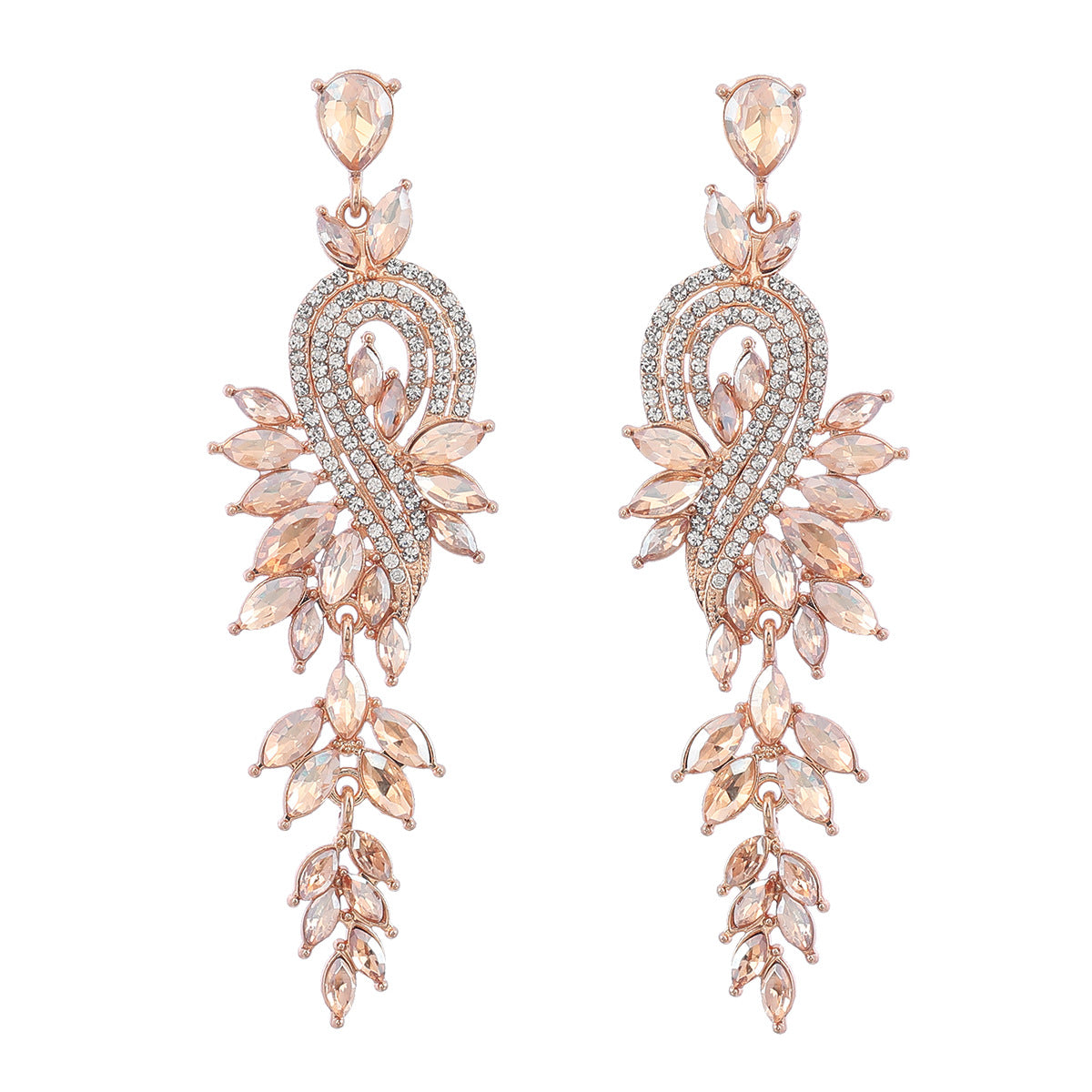 Design Alloy Diamond Rhinestone Geometric Leaves Earrings