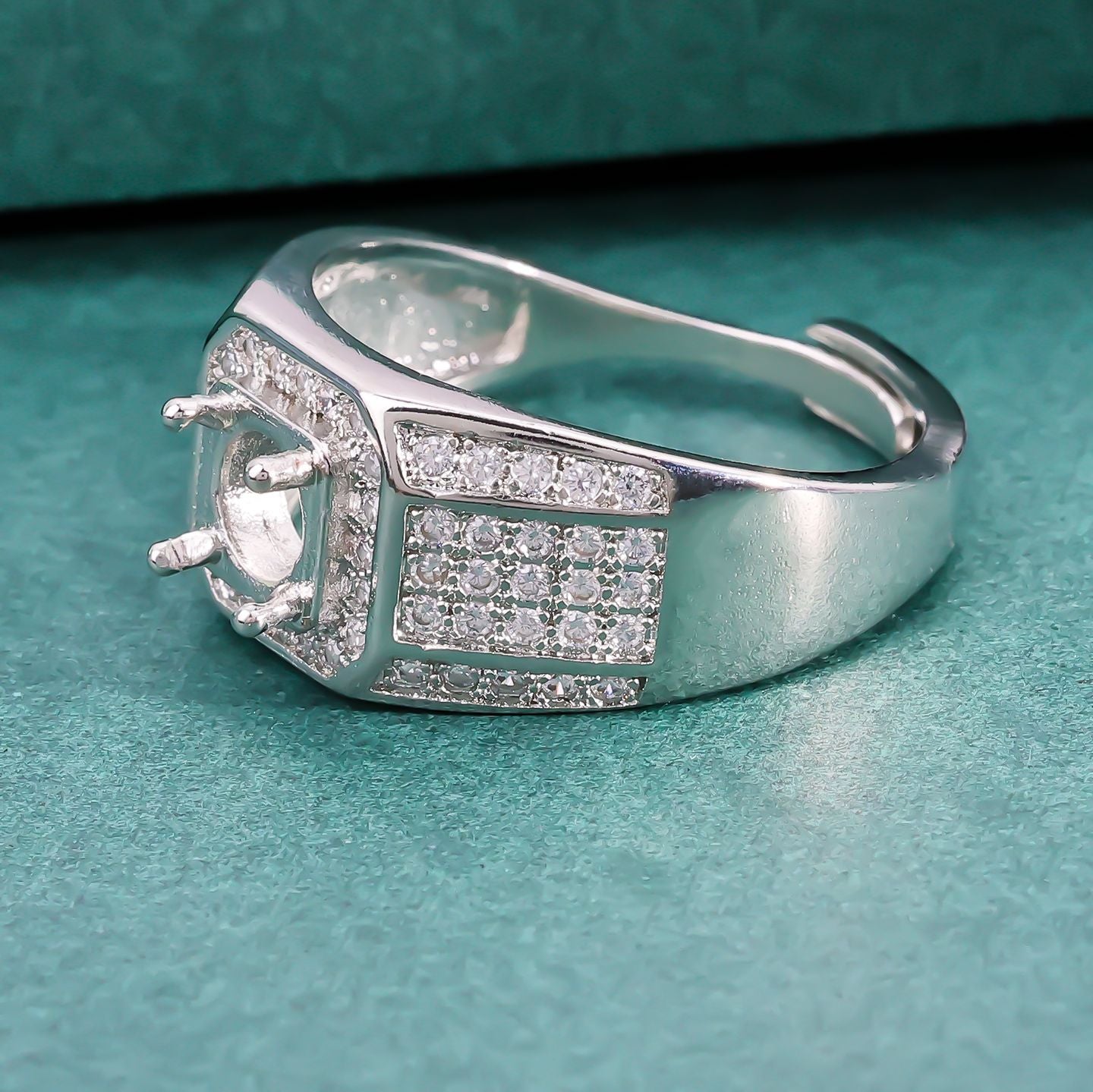 Men's Frame Inlaid Round Pointed Bottom Chinese Diamond Full Ring