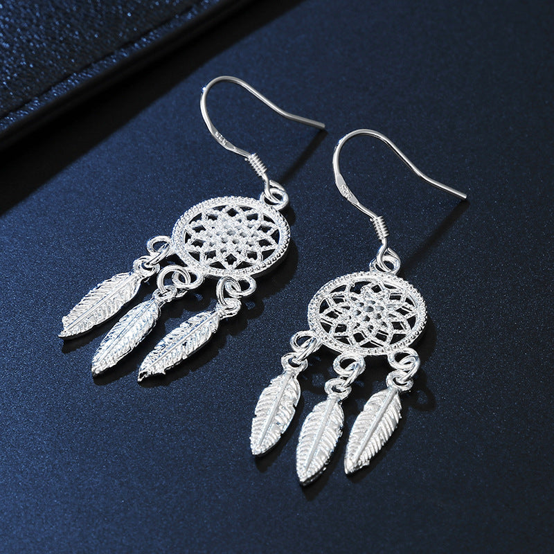 Dream Catcher Sier Plated Vintage Hollow Earrings