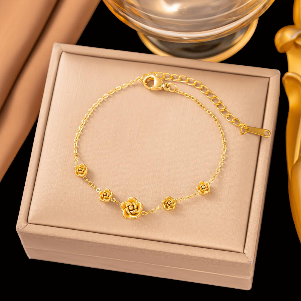 Women's Titanium Steel Rose Niche Flower Clavicle Jewelry Set