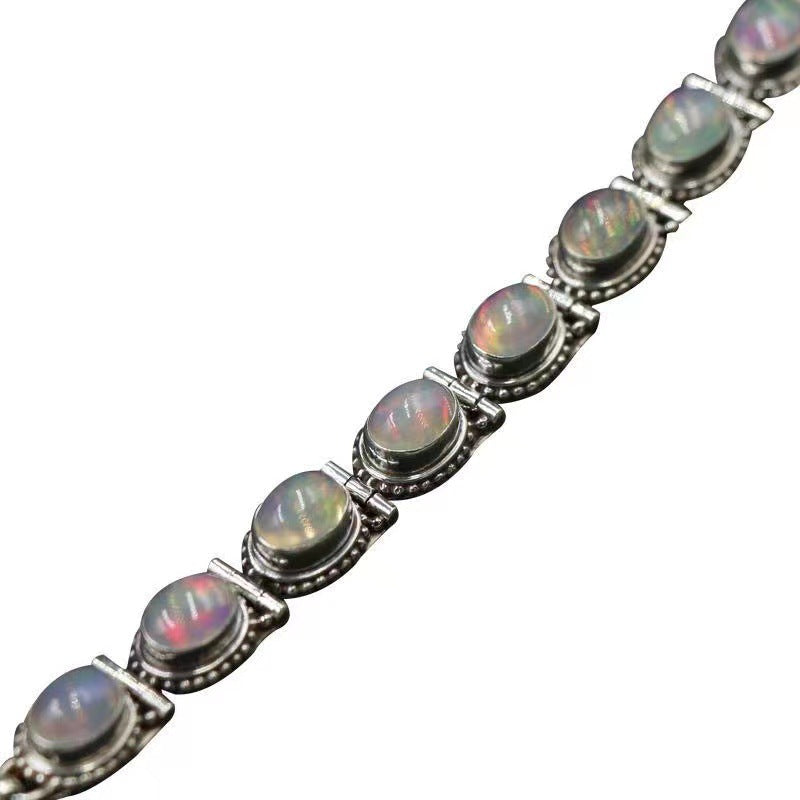 Nepal Handmade Sier Plated Opal Blue Moonstone Personality Retro Bracelet
