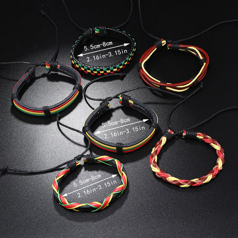 Jamaica Red Yellow Green Hand-woven Leather Bracelets