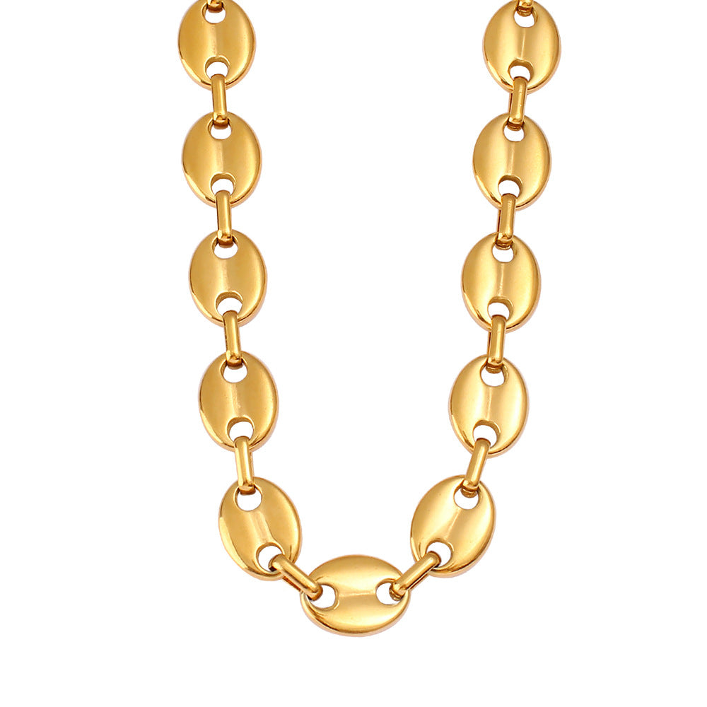 Women's & Men's Hip Hop Coffee Beans Gold Titanium Steel Pig Jewelry Set