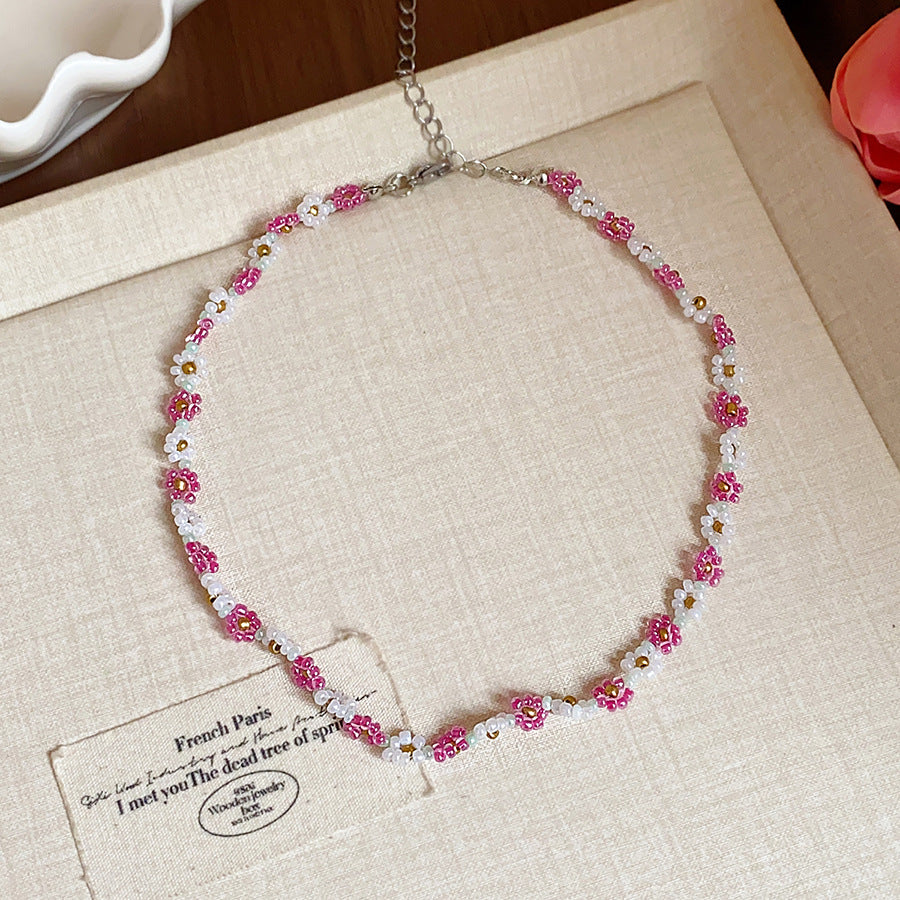 Stainless Steel Flower Beaded High-grade Light Luxury Clavicle Jewelry Set
