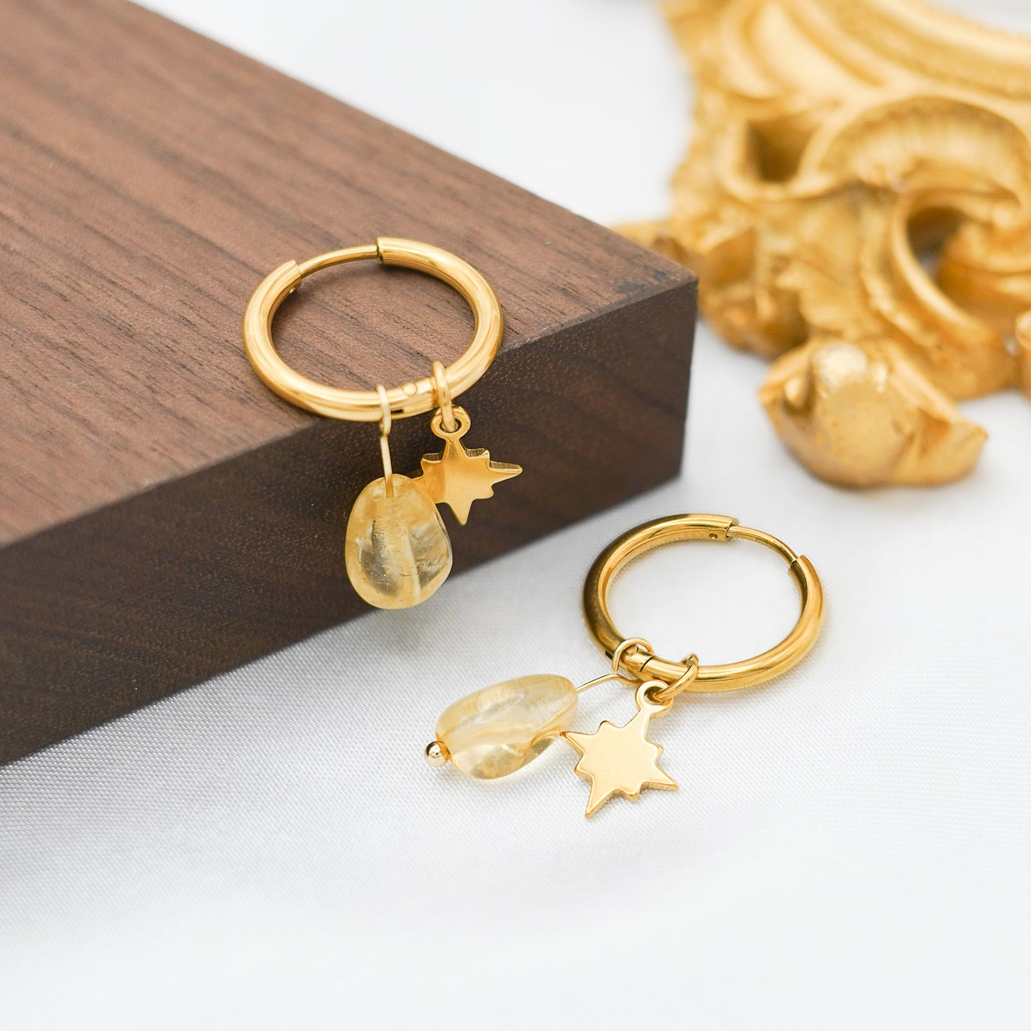 Stone Eight Awn Star Titanium Steel Gold Plated Ear Earrings