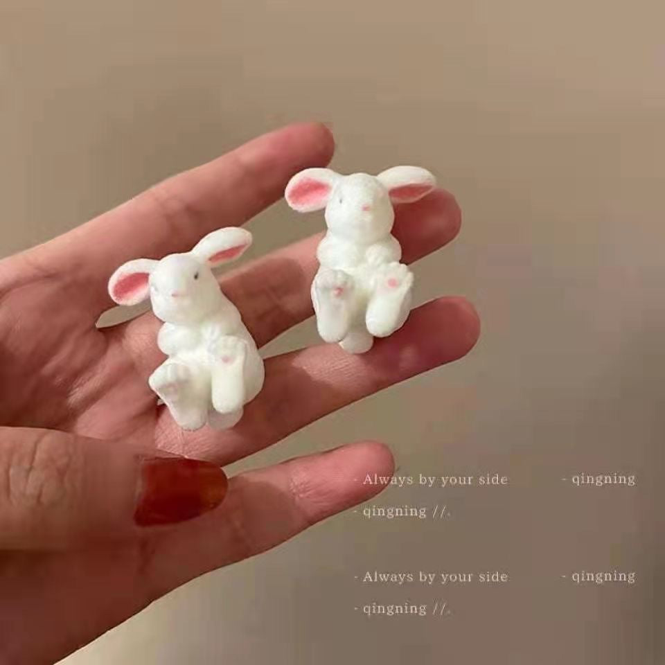 Cute Rabbit Three-dimensional Animal Flocking Soft And Earrings