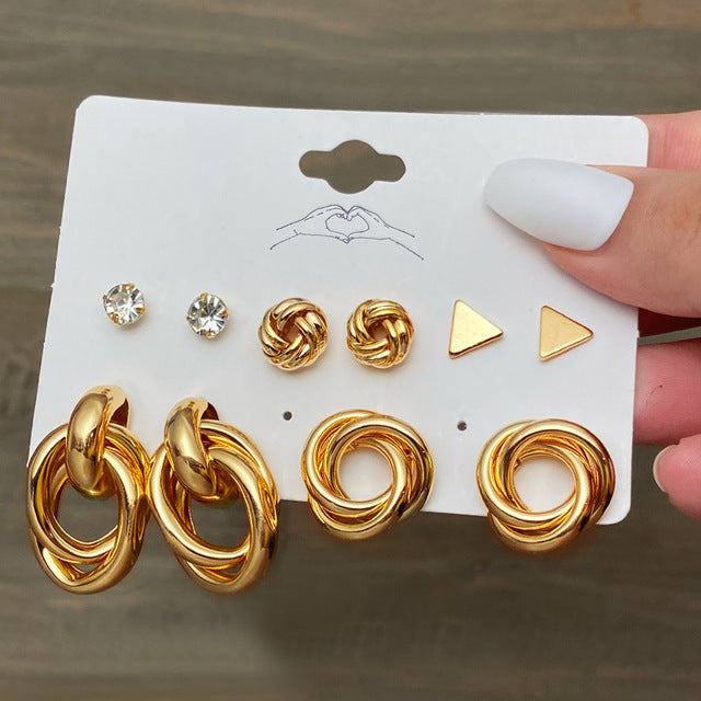 Vintage Pearl Metal Gold Heart Butterfly Geometric Rings