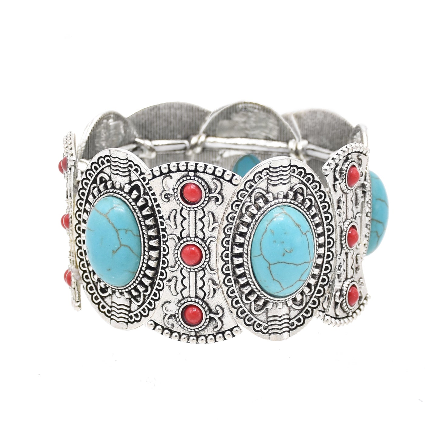 Fashion Retro Textured Hollow Inlaid Turquoise Bracelets