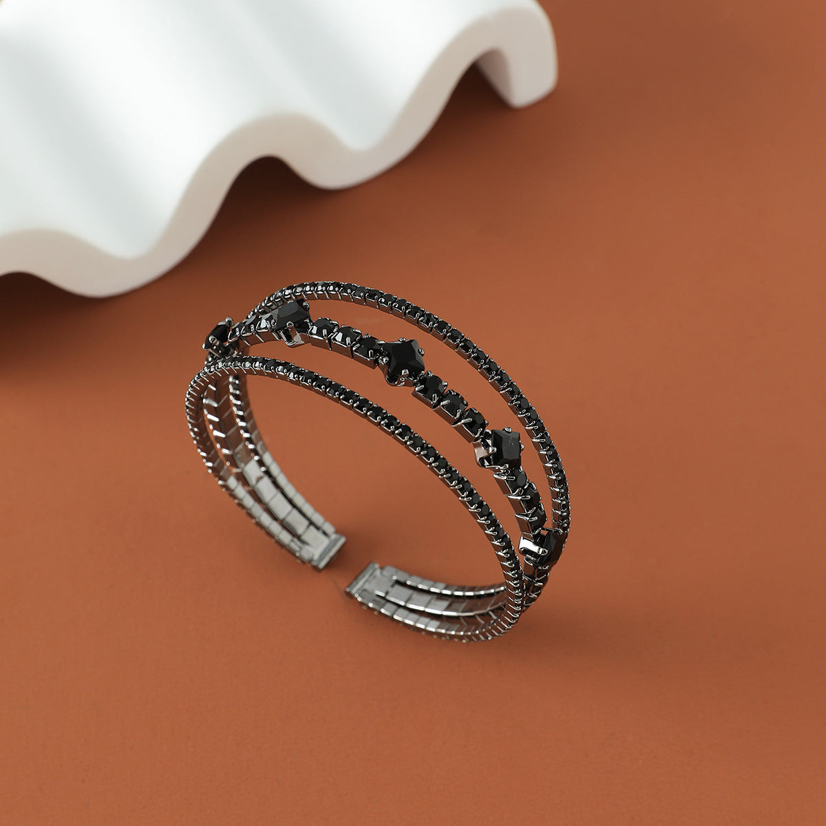 Black Personalized Fashion Elastic Rhinestone Open-ended Everyday Joker Bracelets