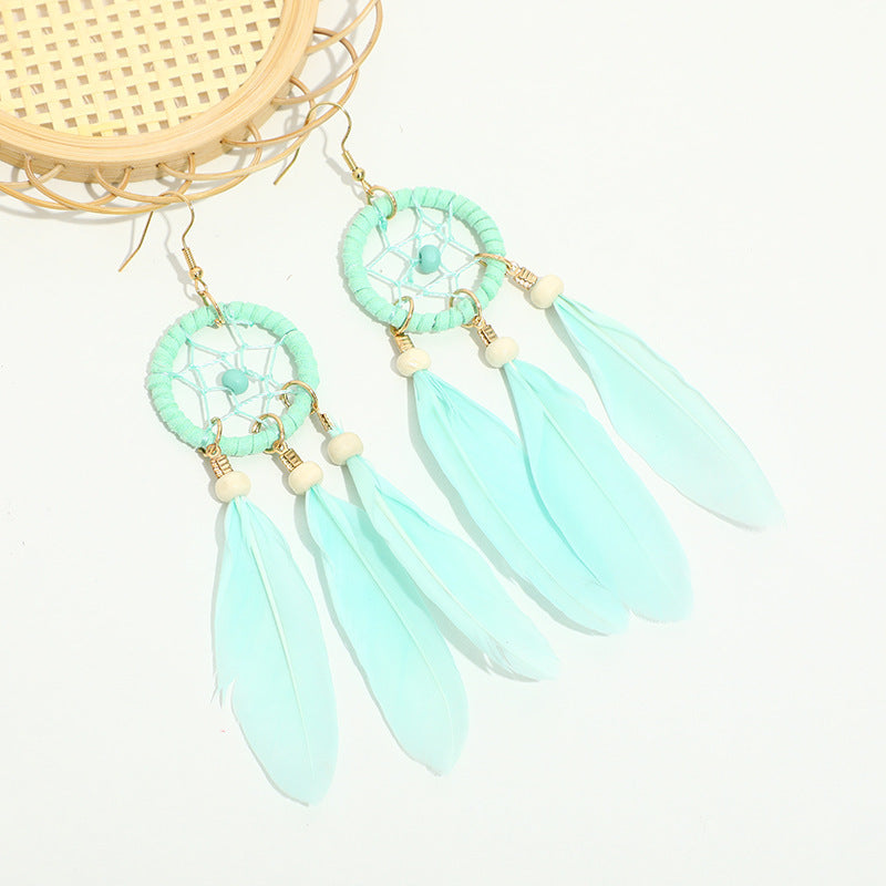 Bohemian Feather Niche Design Red Chinese Style Earrings