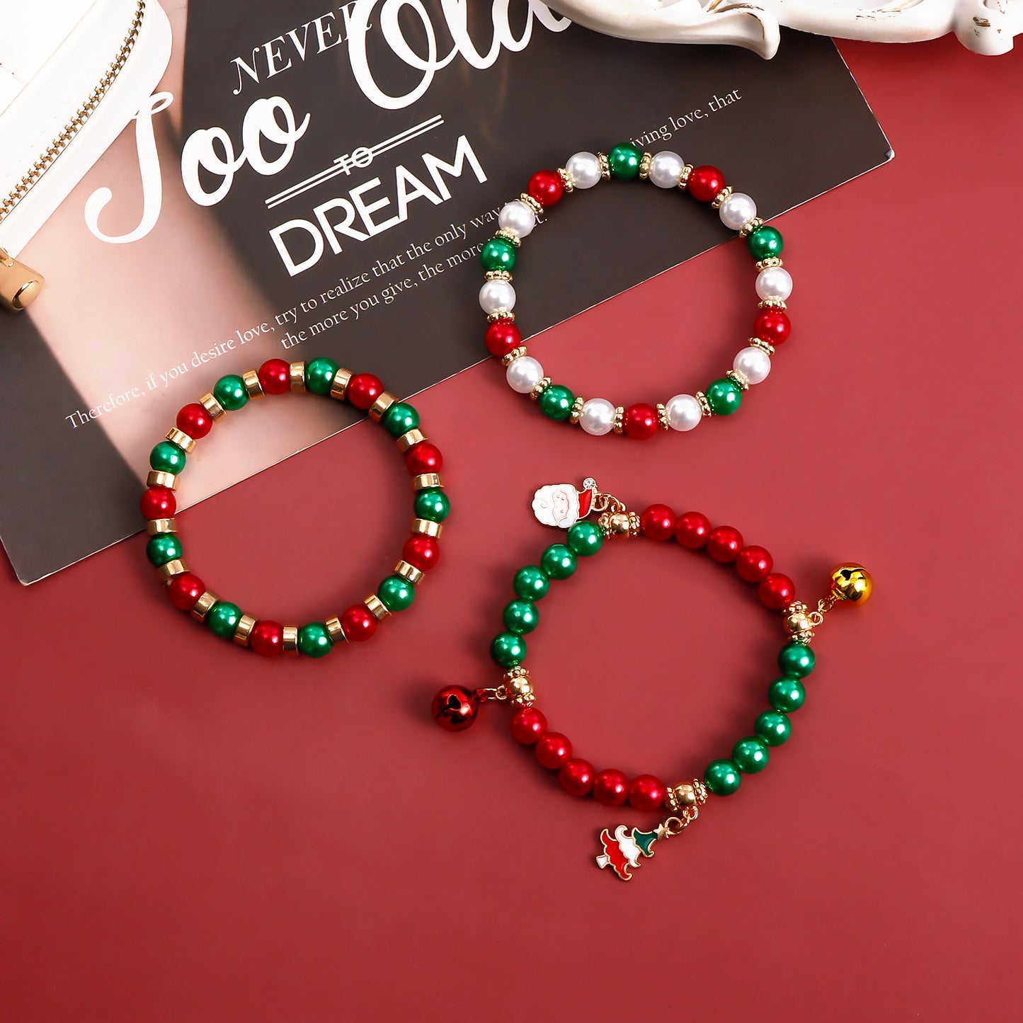 Christmas Santa Claus Color Beaded Suit Bracelets