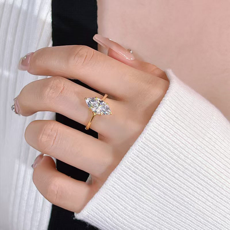 Light Luxury Horse Eye Diamond Female Exquisite High Sense Ring