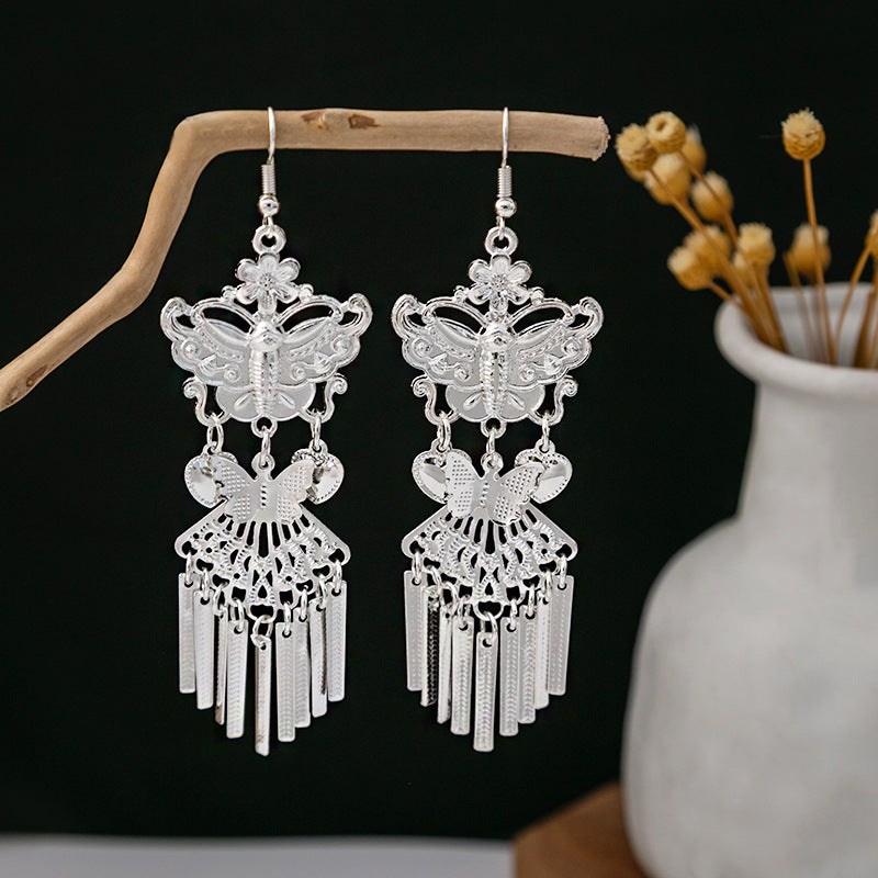 Sier Minority Ethnic Style Personalized Bohemian Flower Earrings