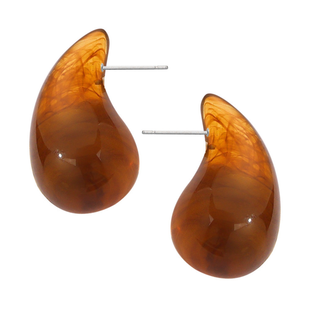 Fashion Simple Casual Style Resin Water Drop Shape Titanium Steel Earrings