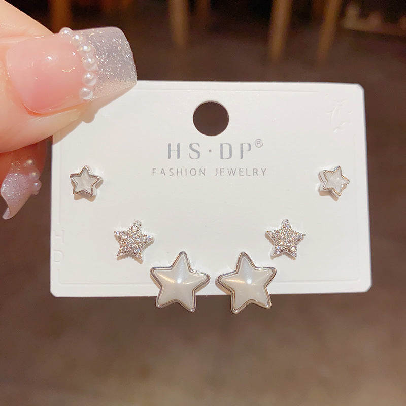 Star Ear Combination Sier Needle Personalized Cold Style Earrings