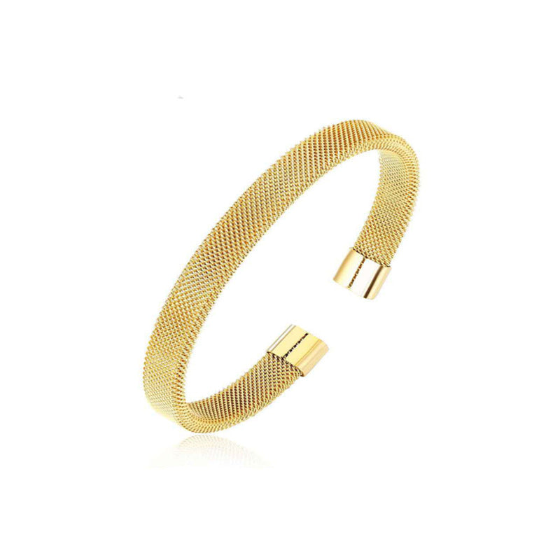Men's Stainless Steel Simple Mesh Open Elastic Bracelets