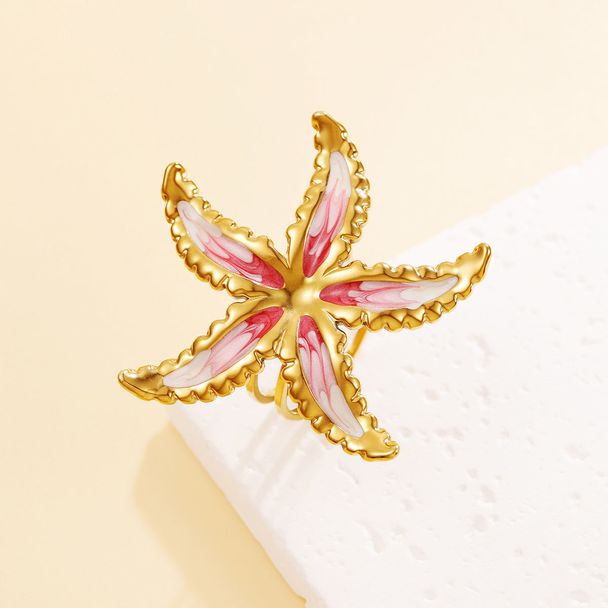 Vacation Style Marine Life Starfish Colorful Oil Brushed Star Open-end Ring