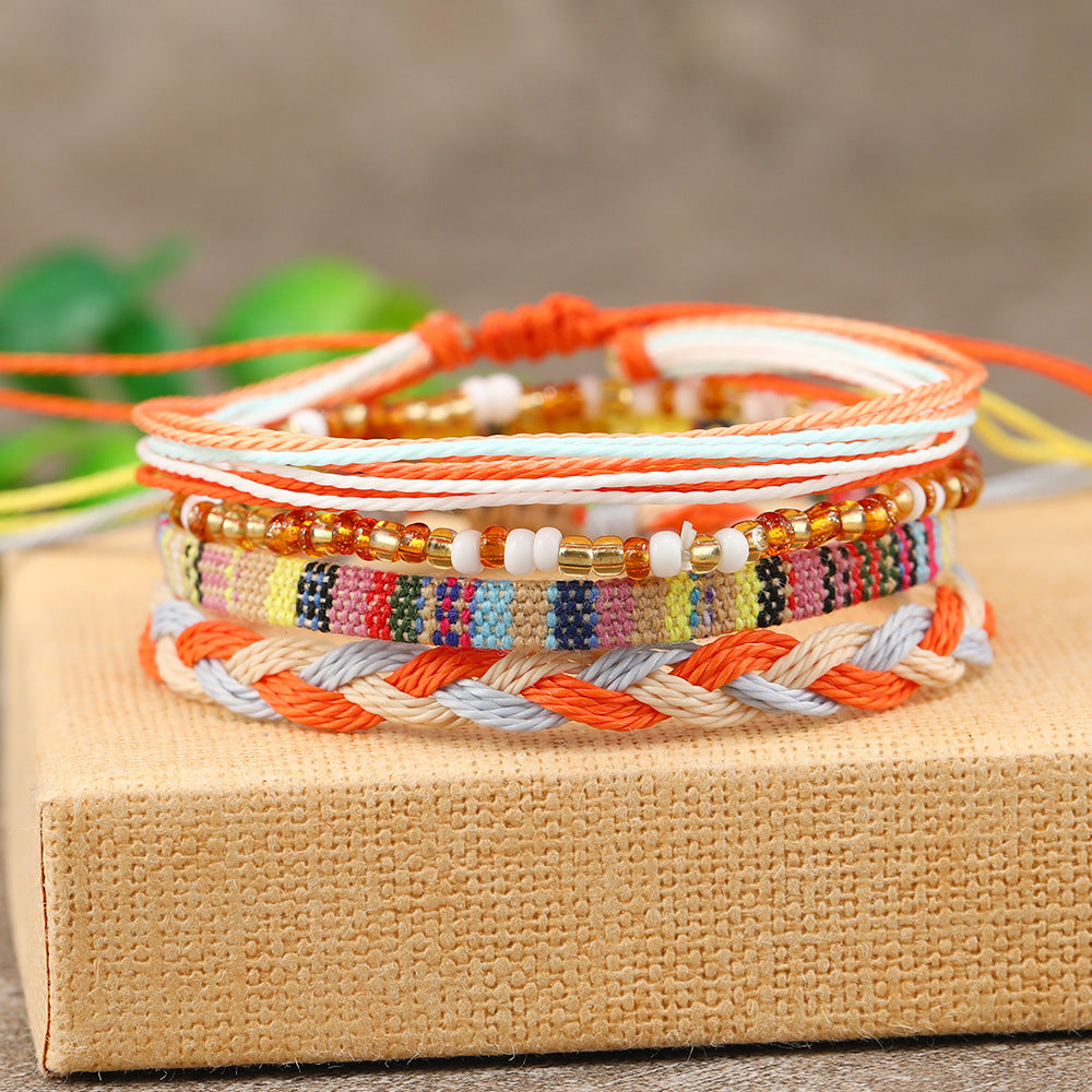 Summer Simple National Fashion Cord Beaded Rainbow Woven Bracelet