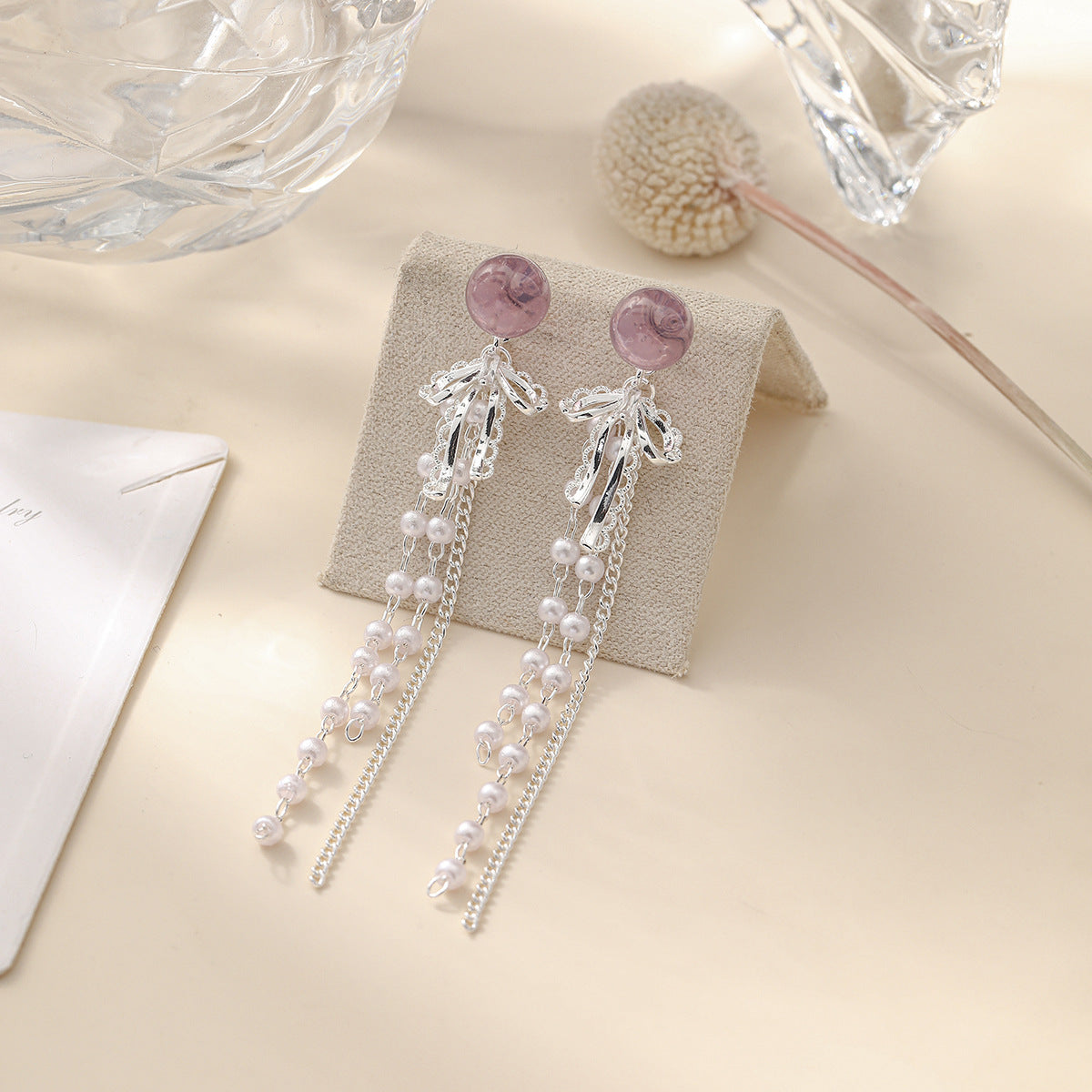Pearl Tassel Niche Bow Gentle Style Rings